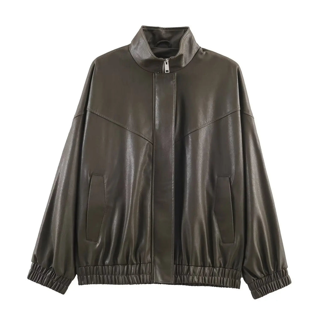 Stand collar faux leather pilot jacket eprolo