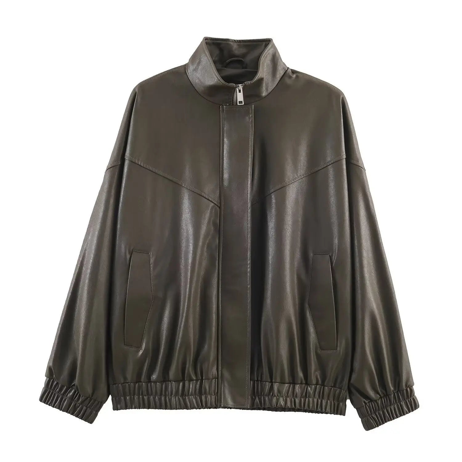 Stand collar faux leather pilot jacket eprolo