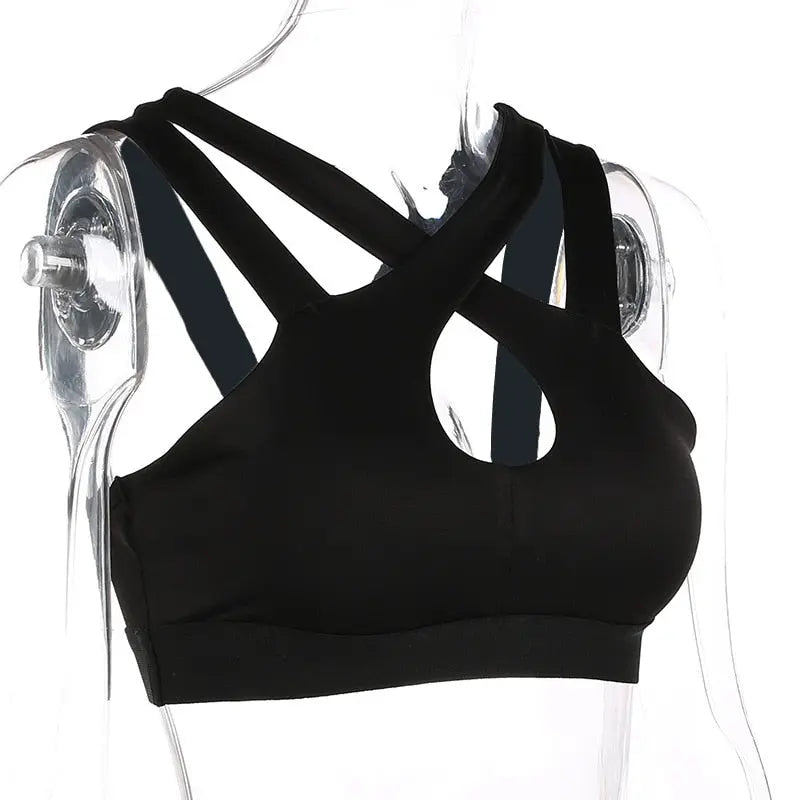 Sexy Women Halter Yoga Bra Strappy Sport Bras Push Up Shockproof Sport Bra Vest Tank Tops Fitness Running Workout Bra eprolo