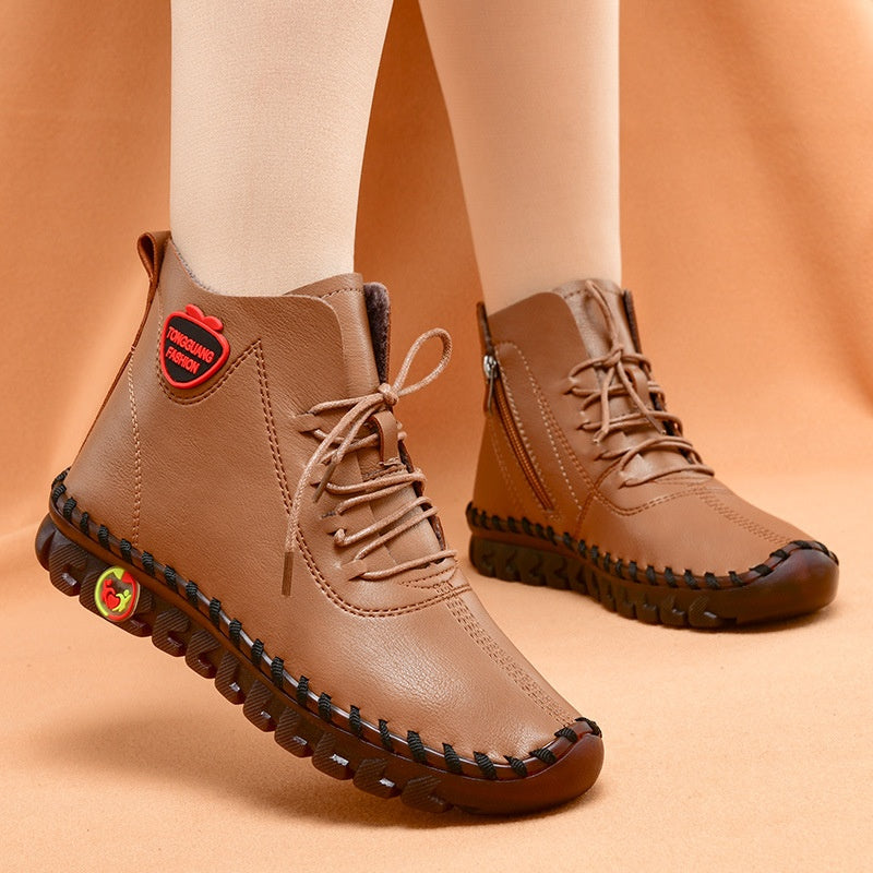 Hand-sewn Women's High-top Cotton Shoes Casual Winter Plush Warm Soft Sole Anti-slip Mother Shoes eprolo
