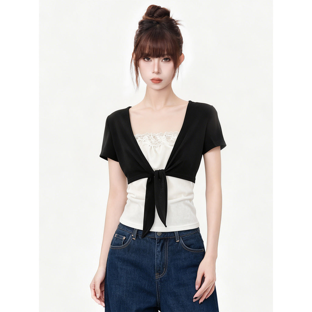Short Sleeve T-Shirt for Women  Tie-Up Slim Fit Top eprolo