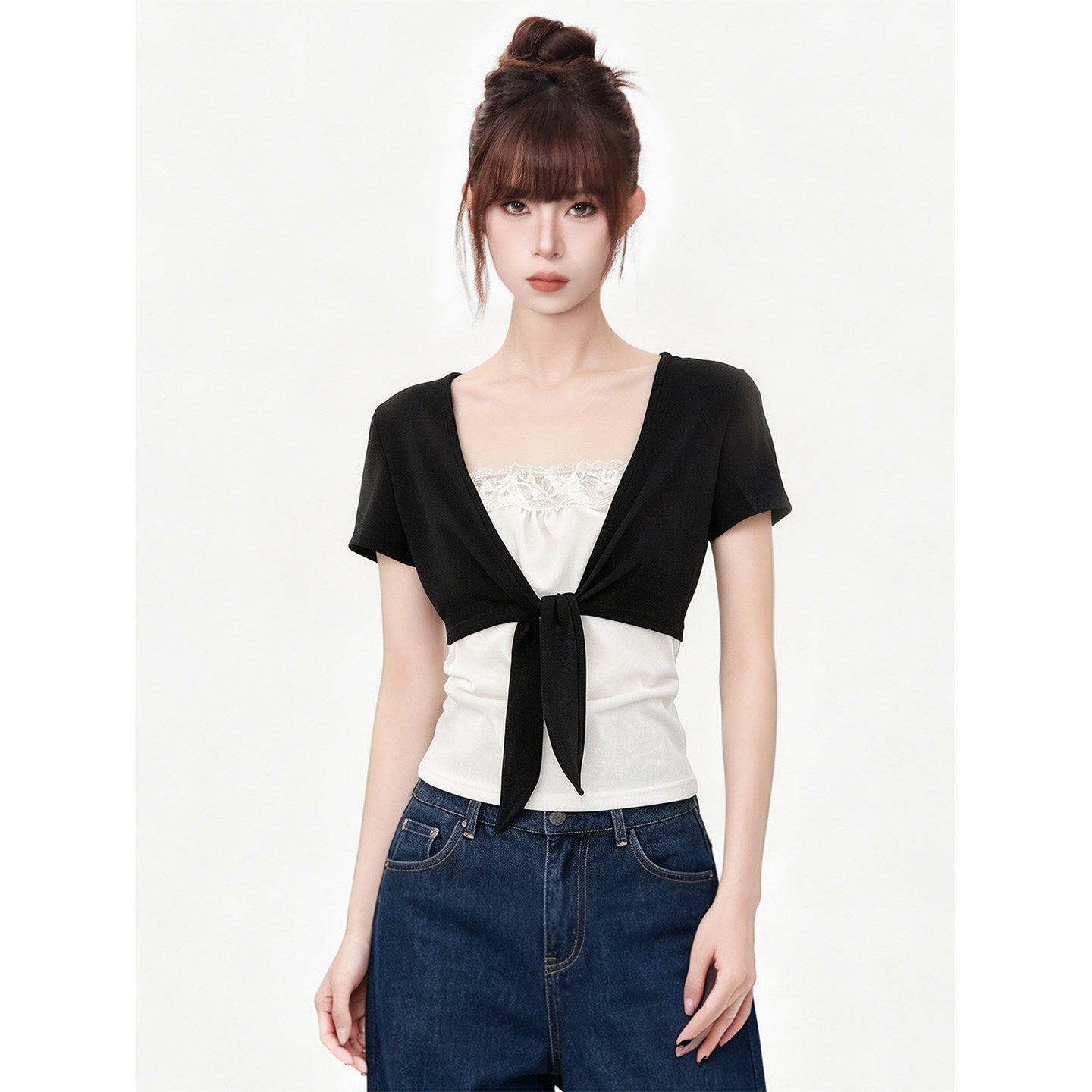 Short Sleeve T-Shirt for Women  Tie-Up Slim Fit Top eprolo