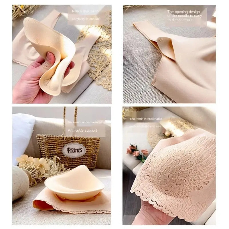 3pcs Latex Bra Seamless Bras For Women Underwear BH Push Up Bralette With Pad Vest Top Bra eprolo