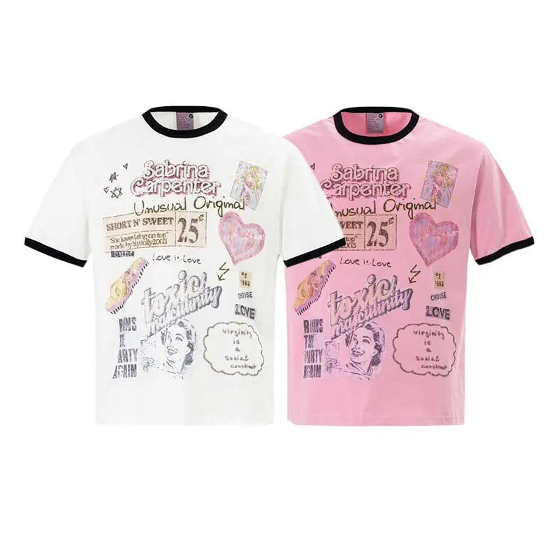 Letter Love Printed Round Neck Short Sleeve eprolo