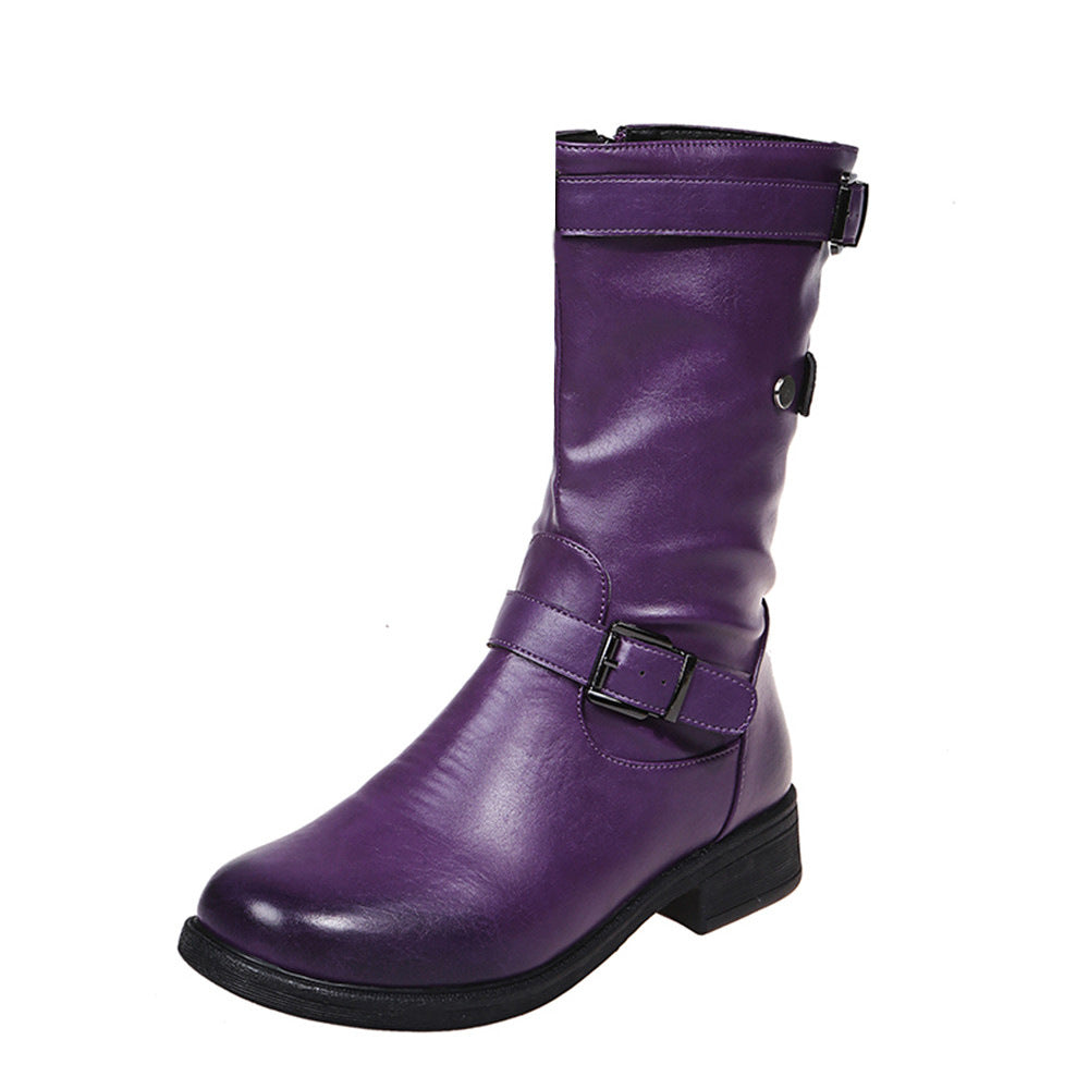Low heeled leather belt buckle women's boots women's leather boots eprolo
