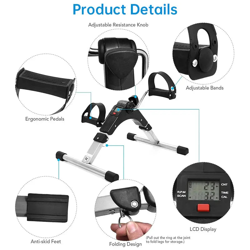 Space Saving Home Cycling Bike with LCD Monitor, Adjustable Resistance, Arm & Leg Workouts, Black/Silver eprolo