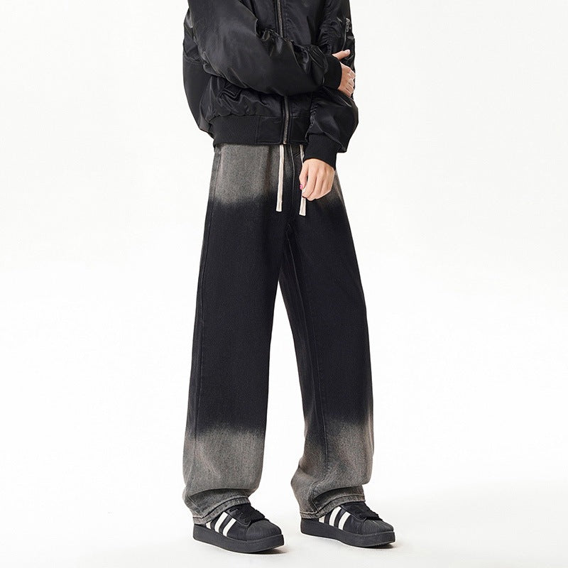 Gradient Drawstring Wide-Leg Jeans for Men eprolo