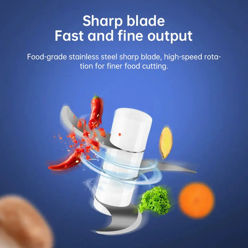 Mini Automatic Portable Food Processor, Triple Blade, USB 250 mL Electric Bivolt eprolo