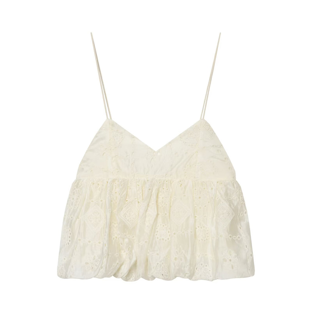 Spicy Girl Hollow Embroidered Bubble Short Top eprolo