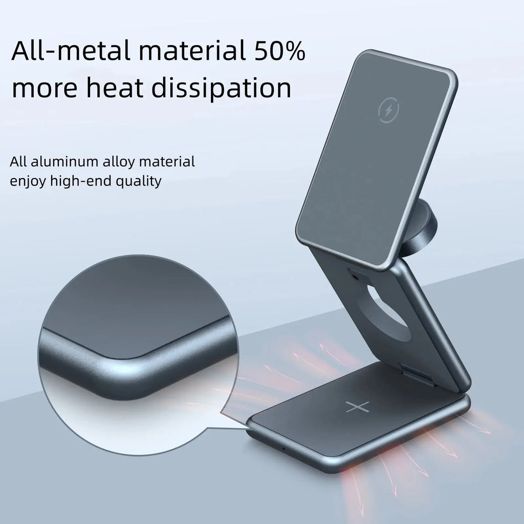 Alloy folding Magsafe15W magnetic wireless fast charging mobile phone earphone watch three-in-one folding wireless  charger eprolo