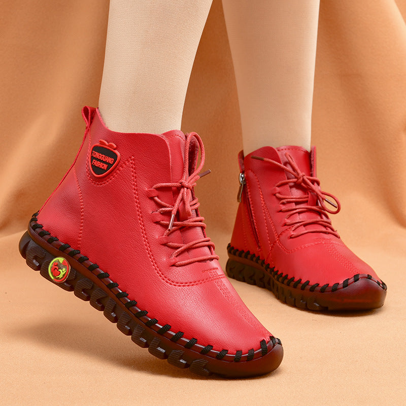 Hand-sewn Women's High-top Cotton Shoes Casual Winter Plush Warm Soft Sole Anti-slip Mother Shoes eprolo