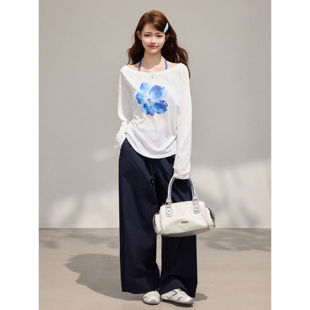 Long Sleeve Cardigan for Women,  Two-Piece Set with Floral Print, Tencel Chiffon Off-Shoulder Top eprolo