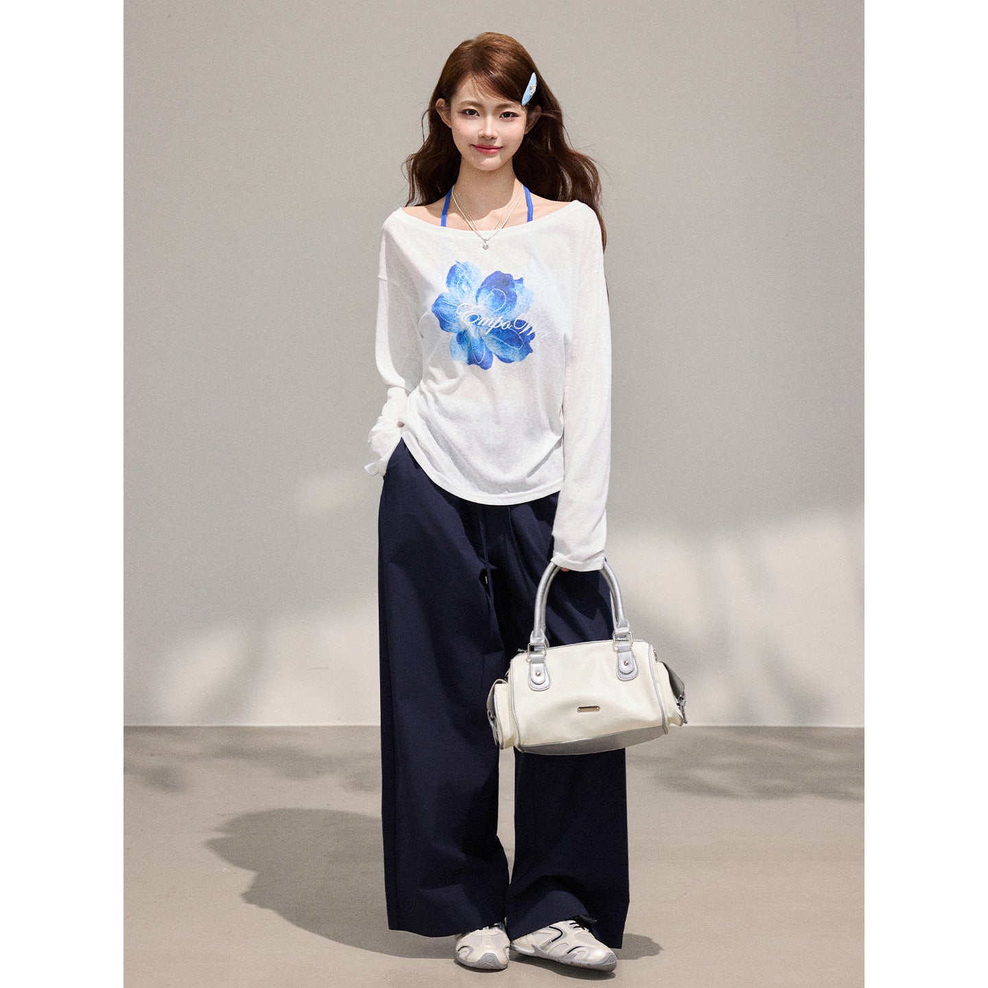 Long Sleeve Cardigan for Women,  Two-Piece Set with Floral Print, Tencel Chiffon Off-Shoulder Top eprolo