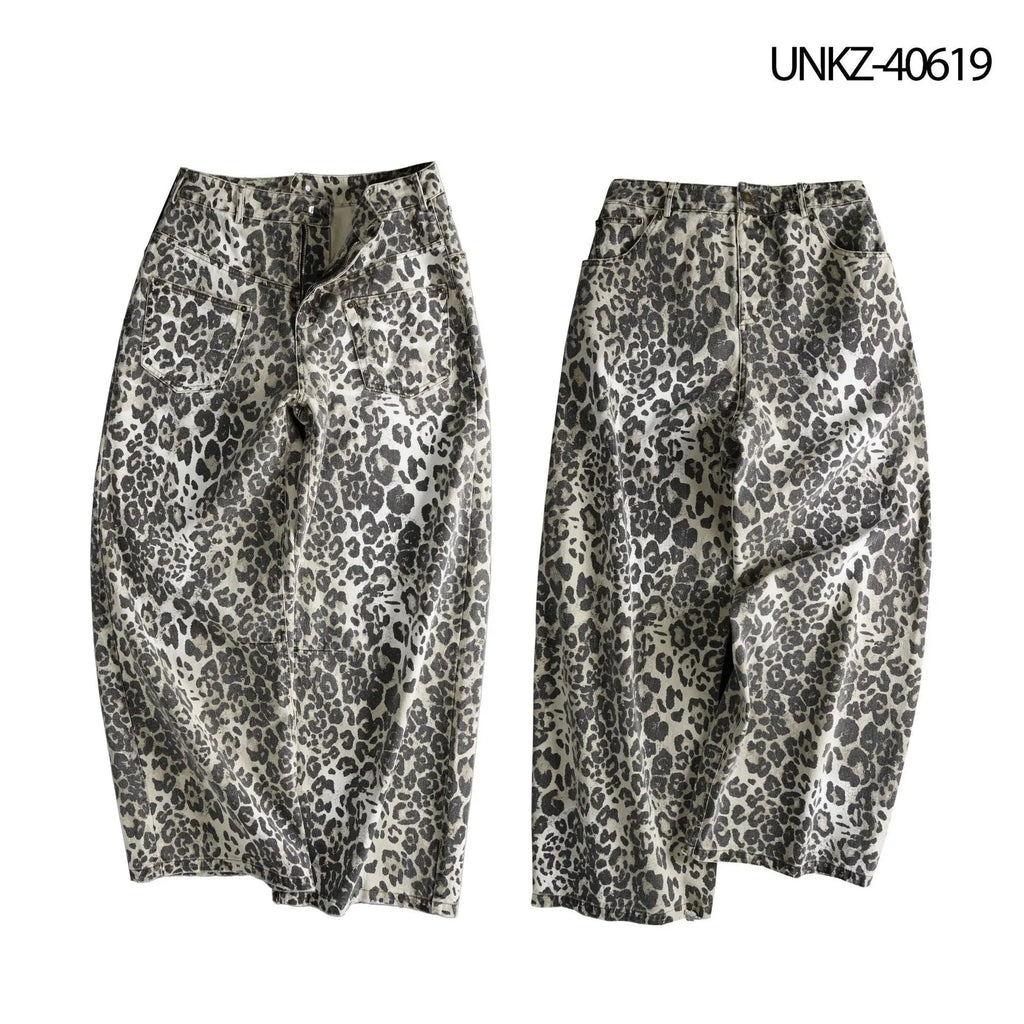Retro design leopard print jeans for women eprolo