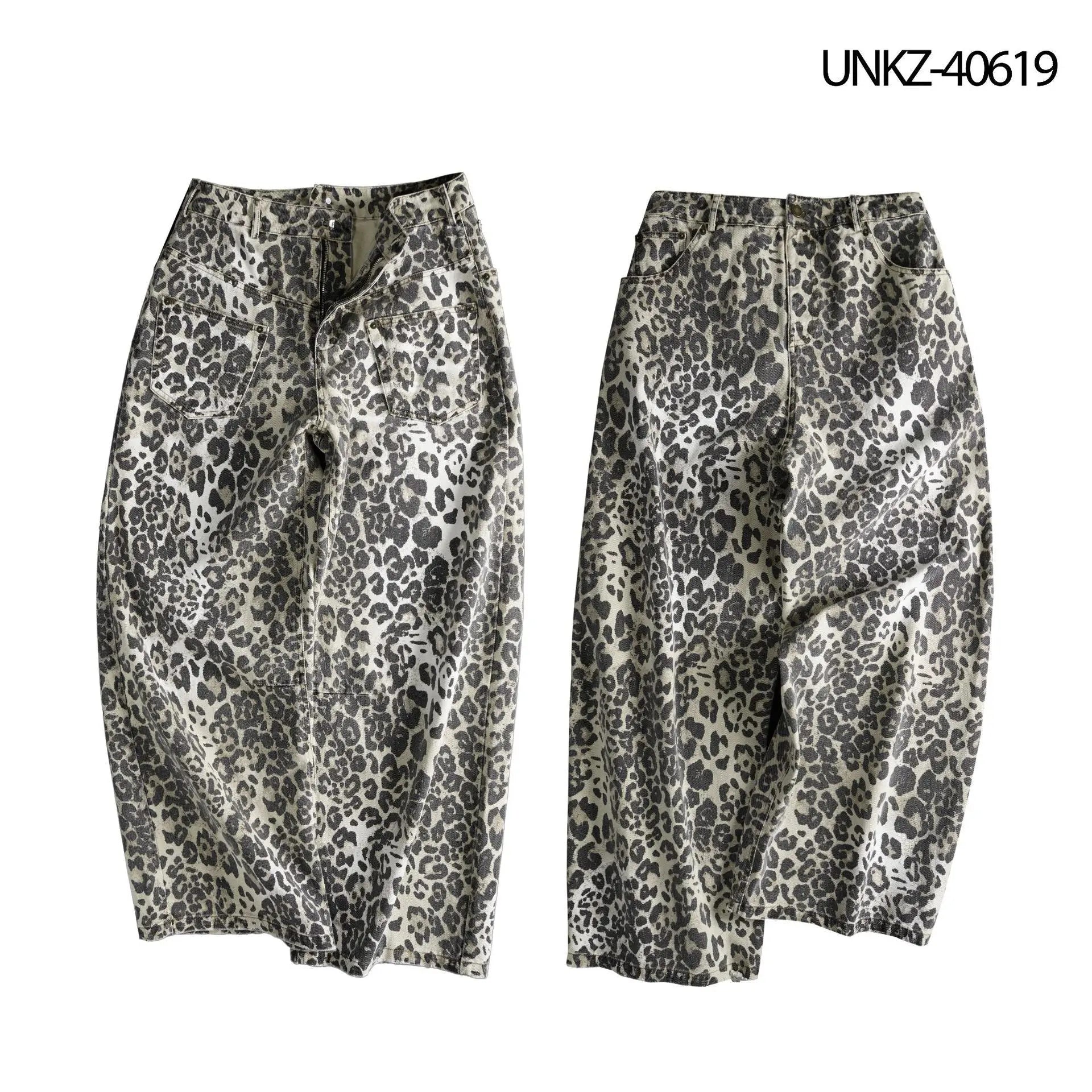 Retro design leopard print jeans for women eprolo