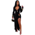 V-neck solid color long sleeved hip hugging dress eprolo