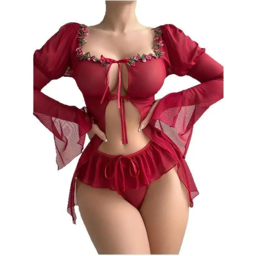 Strap Sleep Dress Erotic Lingerie Sleepwear Embroidered Design eprolo