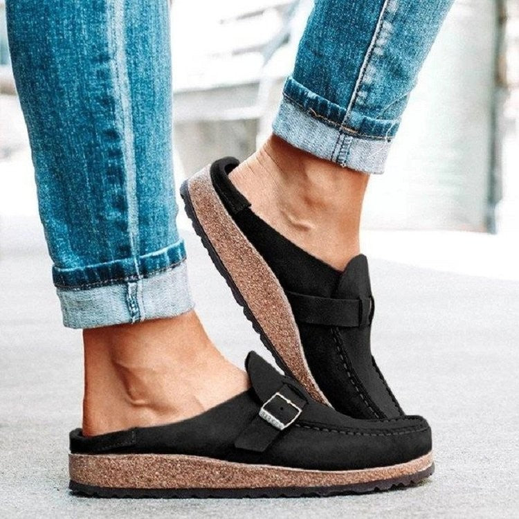 Women's Slippers with Round Toe, Low Heel, Casual Half-Heeled Slip-On, Solid Color, Size 43, Large Size eprolo