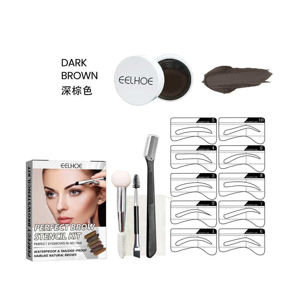 EELHOE Perfect Brow Stencil Kit, Waterproof Smooth Easy Color No Smudge No Makeup Natural Three-Dimensional Eyebrow Cream eprolo