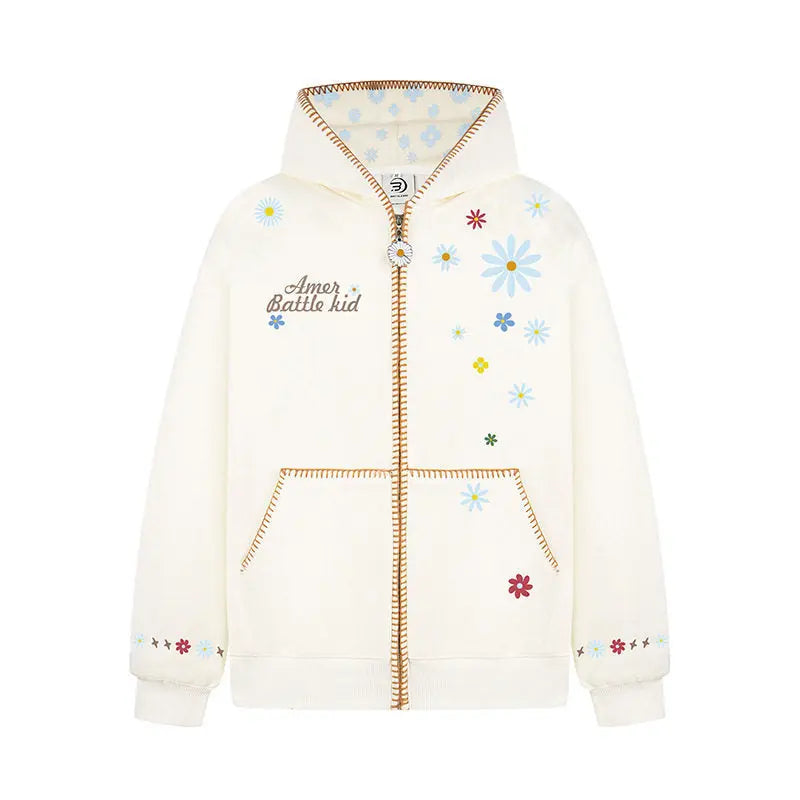 Floral Embroidery Hooded Sweatshirt Unisex Loose Casual Outerwear eprolo