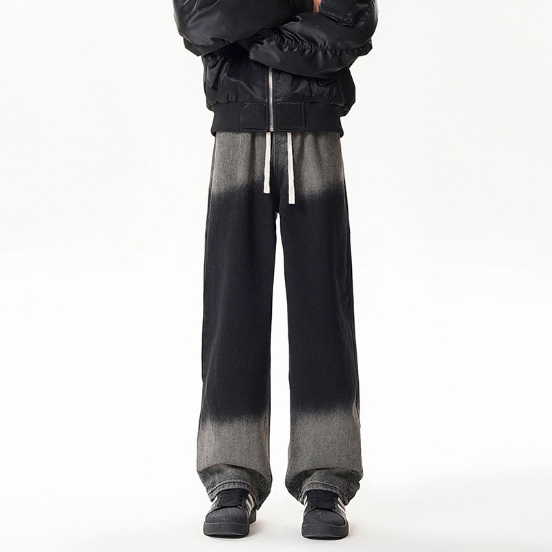 Gradient Drawstring Wide-Leg Jeans for Men eprolo