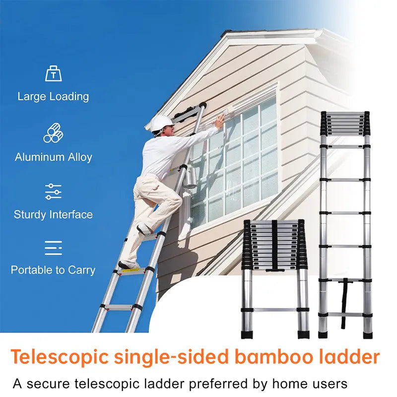 Heavy-Duty Stainless Steel Telescoping Ladder, 2.6-6.3M (8.5-20.7ft) 330lb Load, Anti-Slip Lock, for Home/RV/Attic, Room Decor eprolo