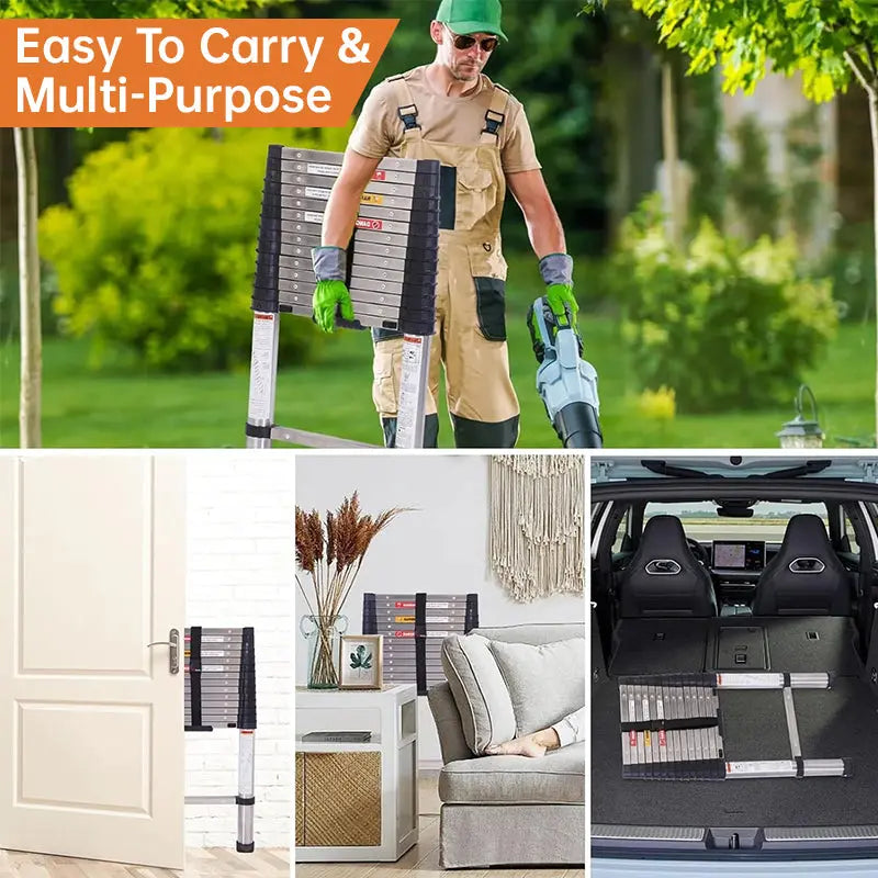 Heavy-Duty Stainless Steel Telescoping Ladder, 2.6-6.3M (8.5-20.7ft) 330lb Load, Anti-Slip Lock, for Home/RV/Attic, Room Decor eprolo