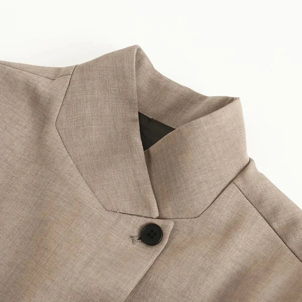 Chic Solid Color High Neck Suit Jacket for Women eprolo