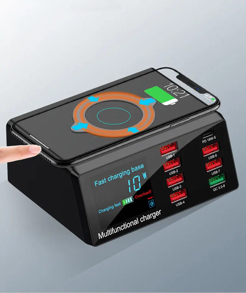 Multi-Function 100W High Power Fast Charging USB Multi-Port Charger QC3.0 Mobile Phone Wireless Charger eprolo