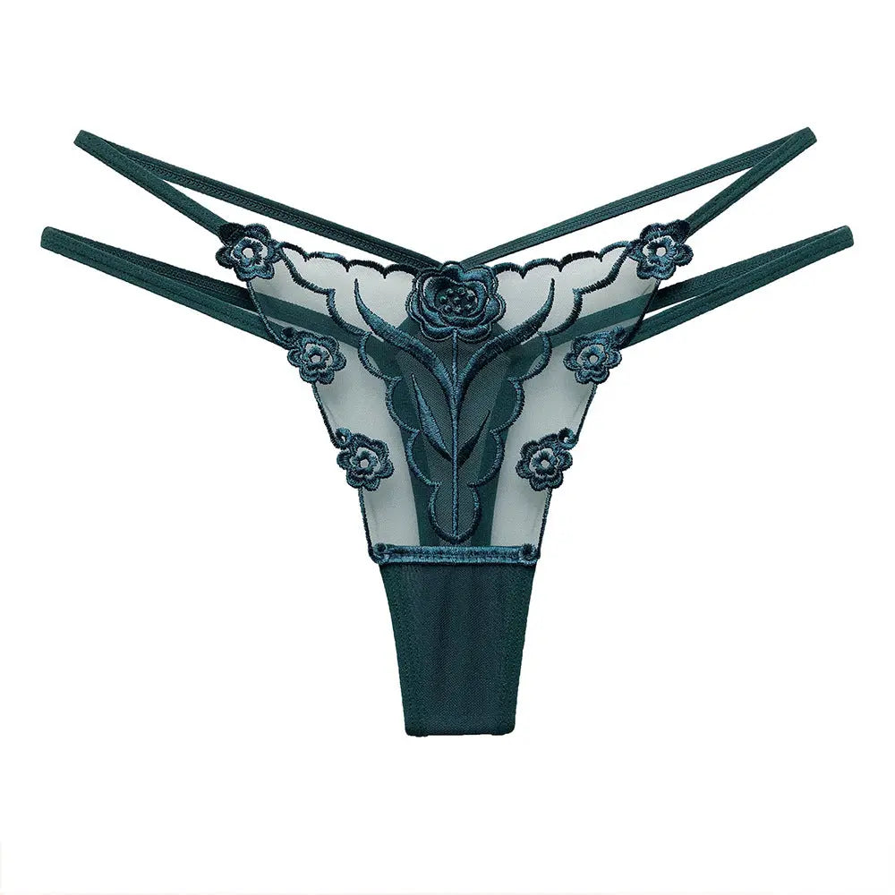 Embroidered women's thong with transparent mesh and fine straps, seamless underwear for women My Store