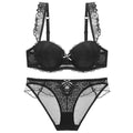 Breast Gather 3/4 Cup padding Bras Underwear women Straps Summer push-up bras with see-Through Panty Bra Set For Young Girls eprolo