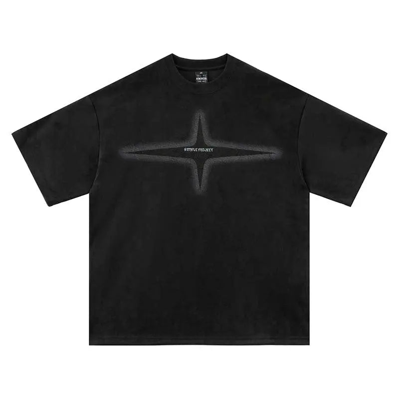 Star letter printed suede short sleeved shirt eprolo