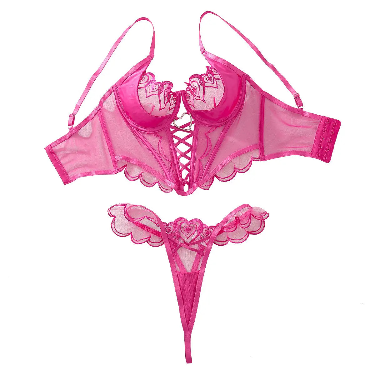 Love Embroidery Body shaping Bra Underwear Two piece Set Cross Tie Perspective Sexy Underwear Set for Women eprolo