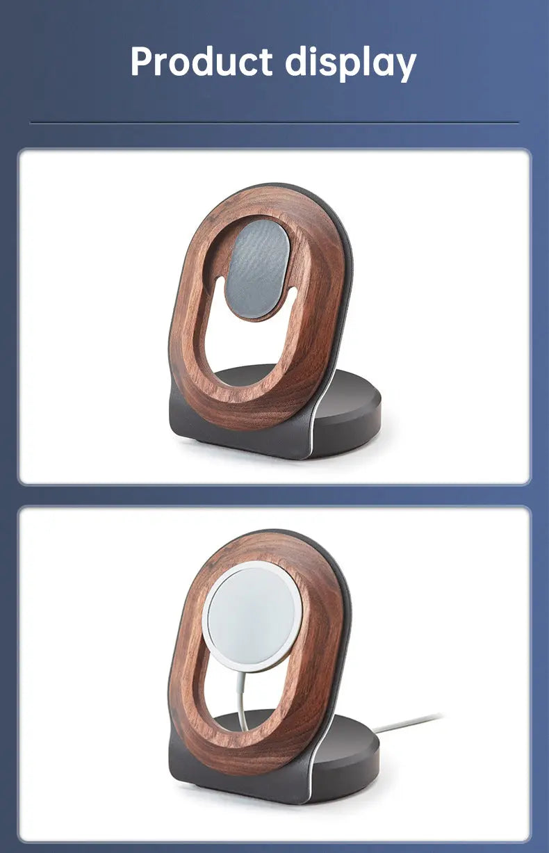 Wooden Desk Shelf Accessories Walnut Wireless Magnetic Charger Wireless Charging Stand For Magsafe eprolo