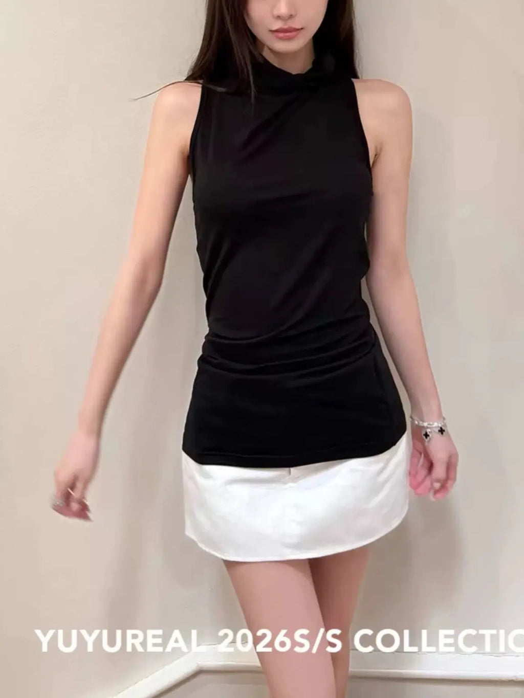 Twisted Back High Neck Stack Neck Sleeveless Top with Open Back eprolo