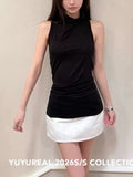 Twisted Back High Neck Stack Neck Sleeveless Top with Open Back eprolo