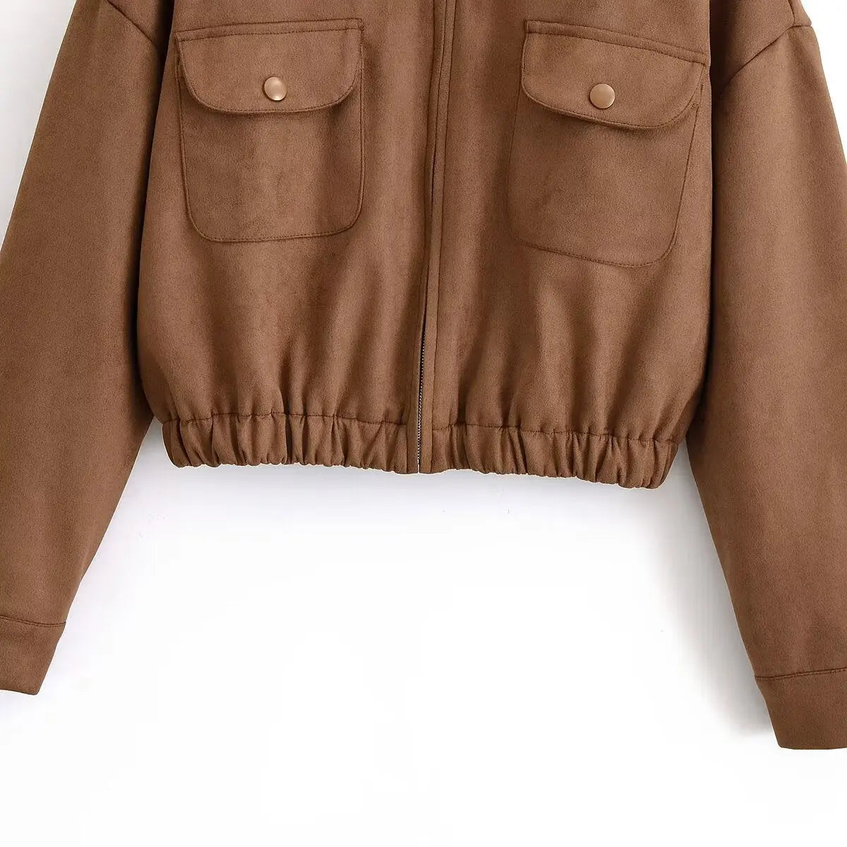 Flip collar pocket hem loose suede jacket eprolo
