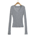 V-neck long sleeved elastic slim fit headband top eprolo