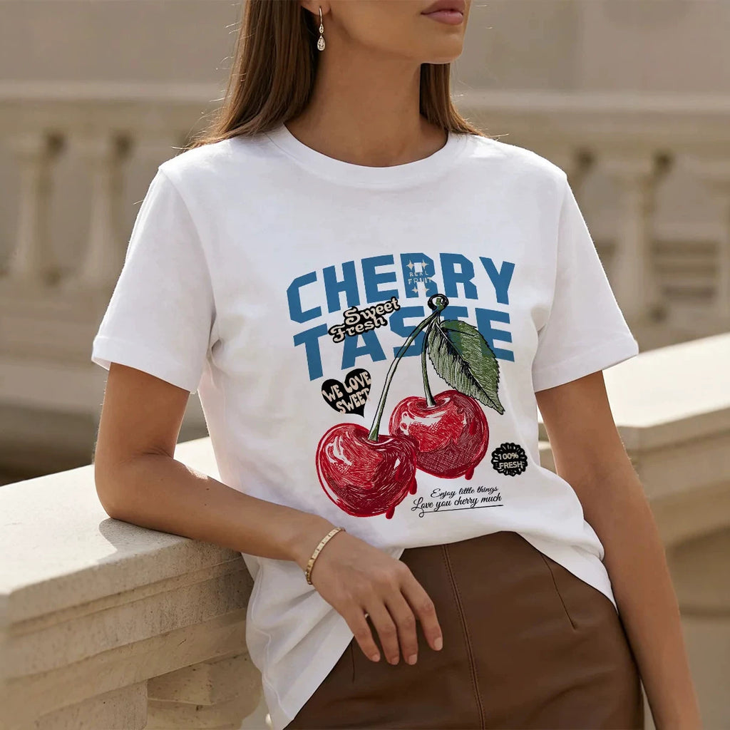 Cherry letter printed pure cotton T-shirt eprolo