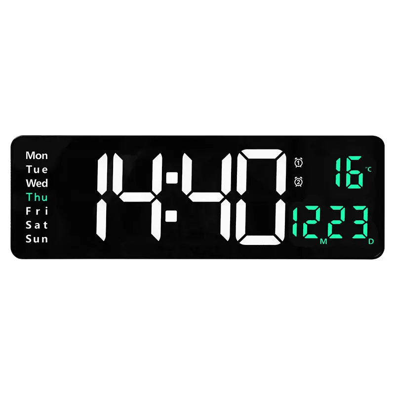 Large Digital Wall Clock with Remote Control, Temperature, Date, Week Display, Memory Function, Dual Alarms, and LED Wall Mount eprolo