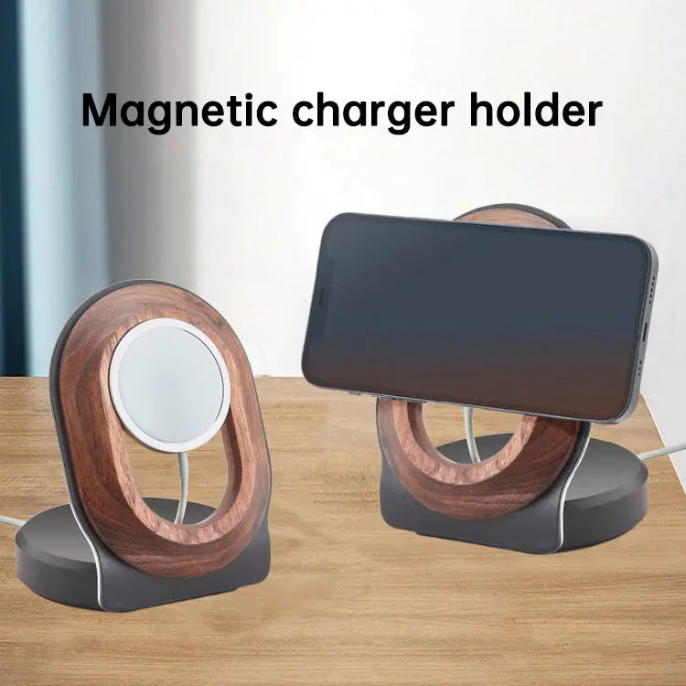 Wooden Desk Shelf Accessories Walnut Wireless Magnetic Charger Wireless Charging Stand For Magsafe eprolo