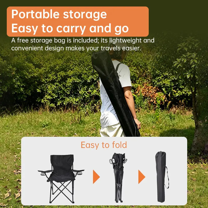 Portable Folding Camping Chair - 50x50x80cm Fishing Seat, Lightweight & Sturdy, Holds Up to 130kg, Easy to Carry eprolo