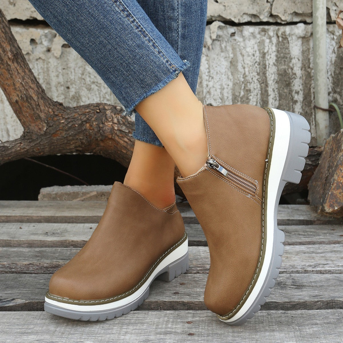 Women's single shoe low heel side zipper all season wearing style eprolo