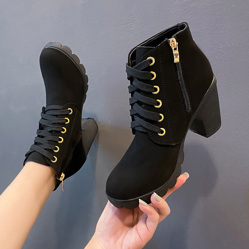 High heels belt buckles thick heels round toe Martin boots for women eprolo