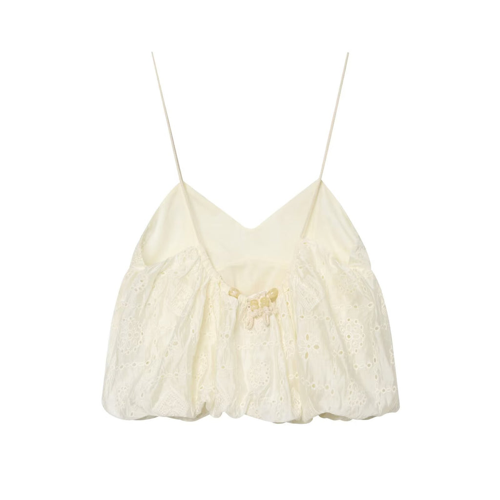 Spicy Girl Hollow Embroidered Bubble Short Top eprolo