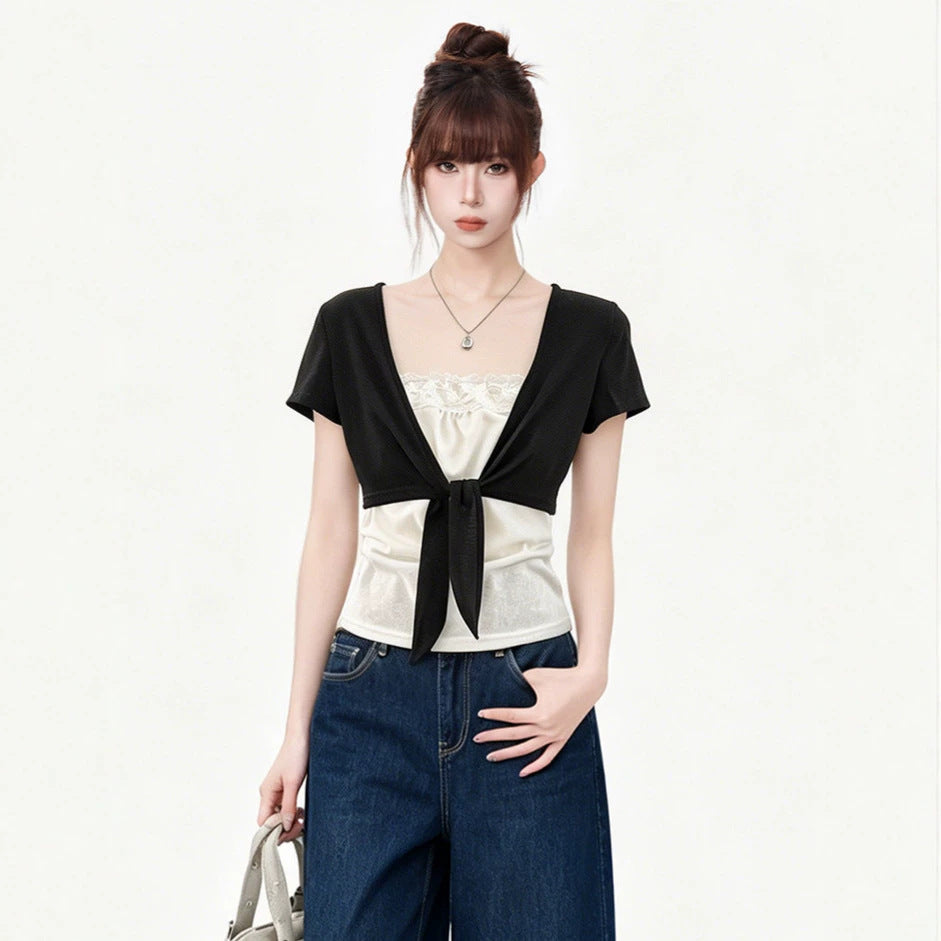 Short Sleeve T-Shirt for Women  Tie-Up Slim Fit Top eprolo