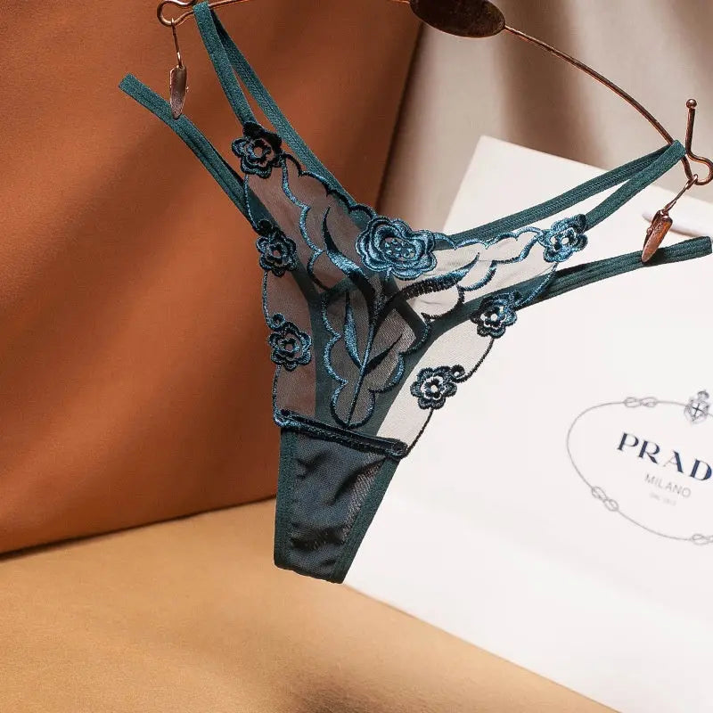 Embroidered women's thong with transparent mesh and fine straps, seamless underwear for women My Store