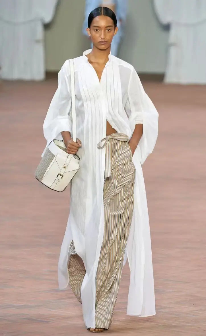 Loose pleated shirt style long dress eprolo