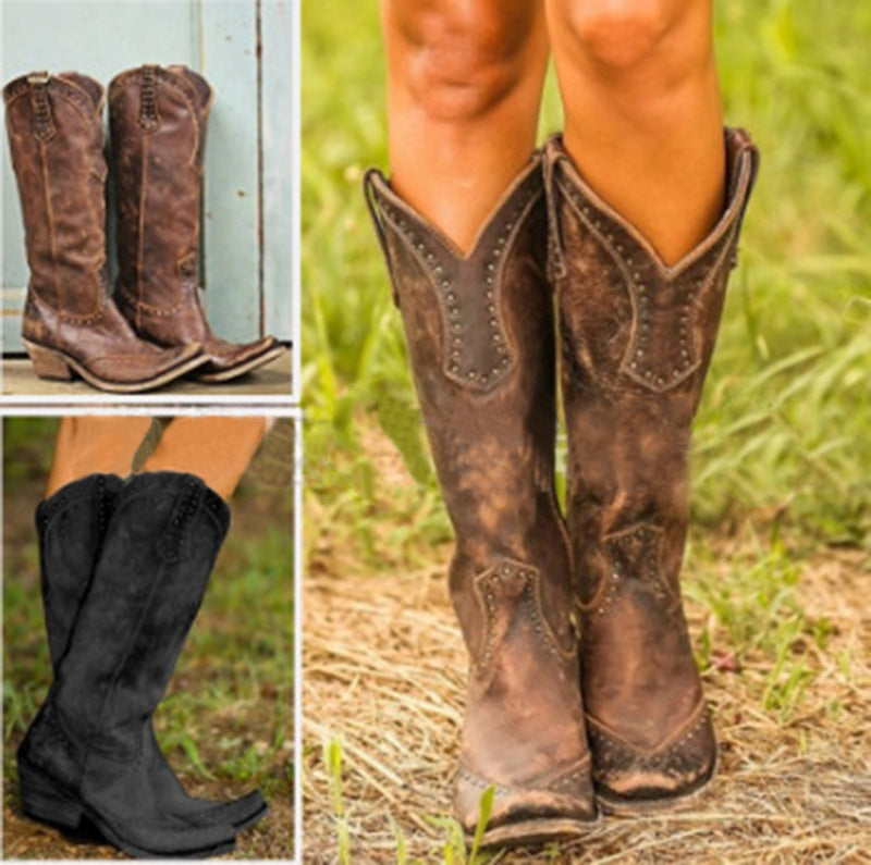 Long boots with rivets retro women's boots eprolo