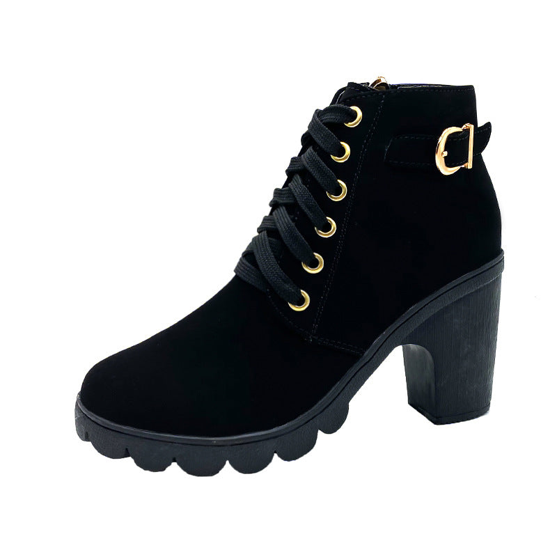 High heels belt buckles thick heels round toe Martin boots for women eprolo